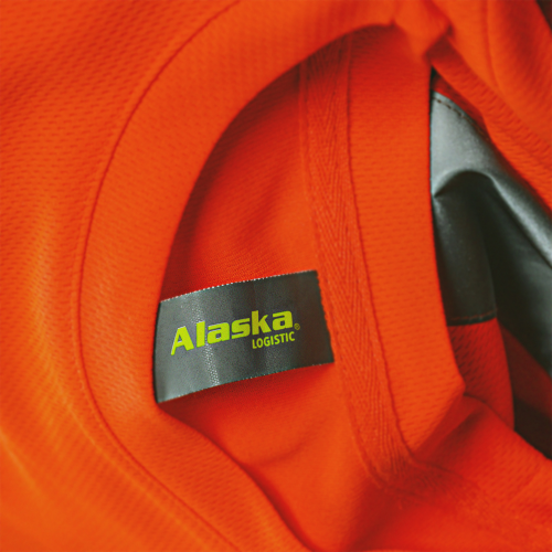 Polera Bicolor Alaska Logistic Cuello Redondo Naranja Fluor