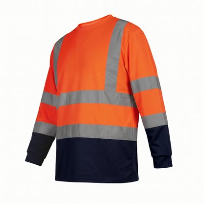 Polera Bicolor Alaska Logistic Cuello Redondo Naranja Fluor