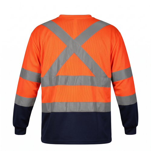 Polera Bicolor Alaska Logistic Cuello Redondo Naranja Fluor